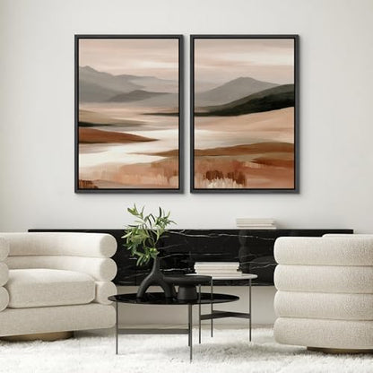 SIGNWIN Framed Canvas Print Wall Art Set Warm Earth Tone Abstract Valley Landscape Illustrations Modern Art Minimal Boho Relax/Calm for Living Room, Bedroom, Office - 16"x24"x2 Black - color: A29-2604-irs12, size: 16"x24"x2 Panels Black