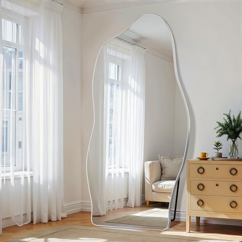 Antok Irregular Full Length Mirror, 76"x36" Asymmetrical Floor Mirror with Stand, Standing Hanging Leaning Irregular Mirrors for Bedroom Living Room Entryway, Cloud Shaped, Silvery - color: Silver, size: 76"L x 36"W, style: Cloud Shaped Style
