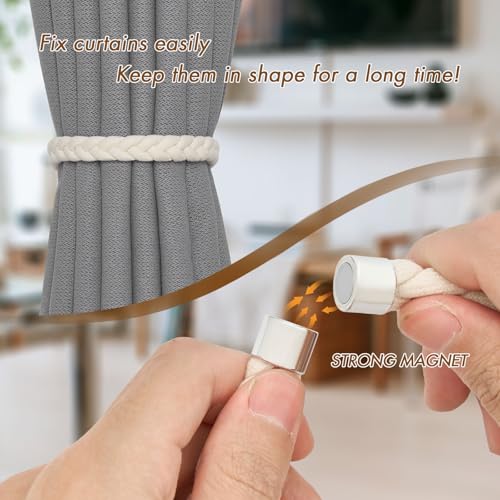 NICEEC 2 Pack Natural Cotton Rope Curtain Tiebacks Elegant Boho Style Magnetic Drape Tie Backs Soft Hand-Woven Rope Curtain Holdbacks for Home & Office Drapery (Cotton rope-03) - color: Cotton Rope-03, size: 2 Pack