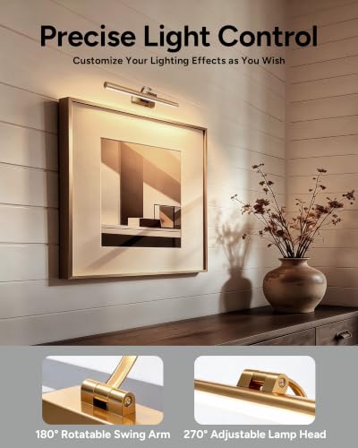 15.6" Battery Operated Picture Light for Wall Art, Brass Finish - size: 15.6 Inch