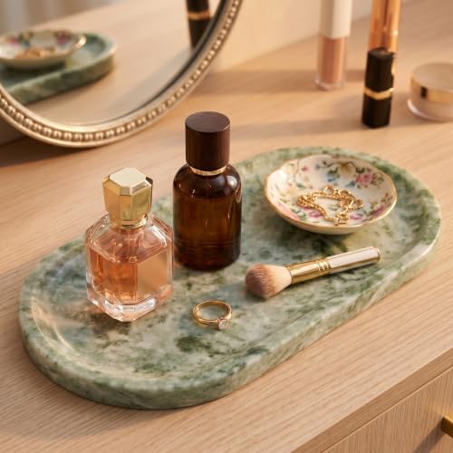 YKAJO Cloud Jade Oval Marble Tray, 11.8x5.9 Vanity Perfume Organizer Dish - color: Cloud Jade, size: 11.8" x 5.9" x 0.6"