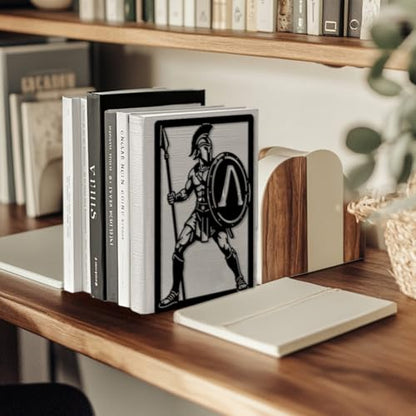 Peacoblue 5.3"x4.3"x7.9" Metal Bookends, Heavy Duty Book Ends for Shelves - style: Spartan Warrior