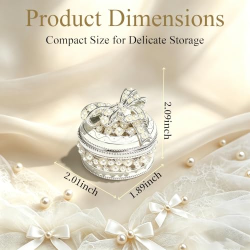 Metal Enamel Pearl Bow Jewelry Box Mini Trinket Storage Gift for Jewelry - color: Heart