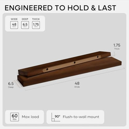 Homeforia 48 Inch Floating Shelves, High-End Solid Pine Wood, Set of 2 - color: American Walnut - Satin Dark Tone, size: 48 inch