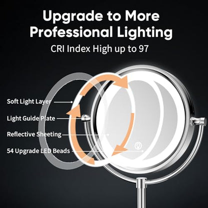 GURUN 8.5" LED Tabletop Makeup Mirror Dimmable Double Sided Chrome 10x - color: Chrome 10x