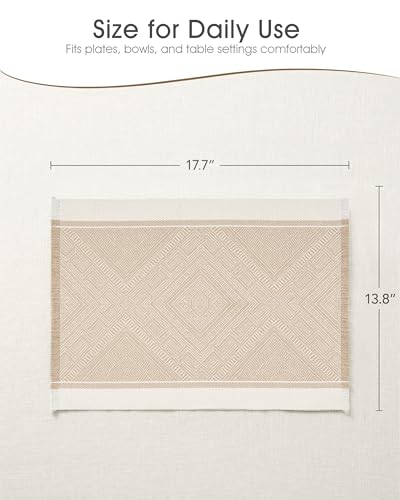 Placemats Set of 6, 13.8 x 17.7 Inch, Polyester, Jacquard Woven - color: Polyester-13.8 X 17.7inch-natural Beige