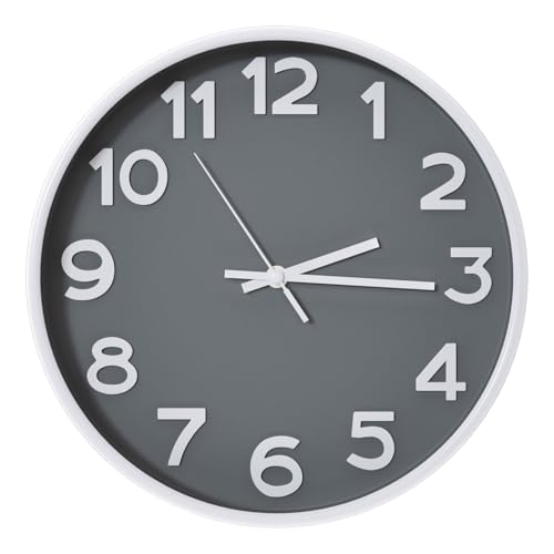 Wall Clock Silent Non-Ticking Battery Operated Indoor Analog Simple Style Modern Quartz Movement 3D Dial Easy to Read Decor for Home/Office/Living Room/Bedroom/Kitchen(Gray-White, 12 inch) - color: Gray-white