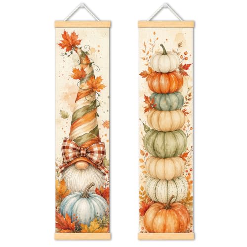 Fall Gnome Pumpkin Door Banner Set of 2, Watercolor Porch Decor for Home - color: Color 13