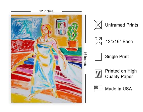 Monem Art Colorful Woman on Staircase Print - Fauvist Self Portrait Poster - Wall Decor for Living Room, Bedroom or Office - 12x16 Unframed Wall Art by Tamara Jare - color: Style-08, size: 12"L x 16"W