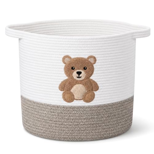 LemonRoad Teddy Bear Basket 14"x14", Baby Laundry Basket with Handles