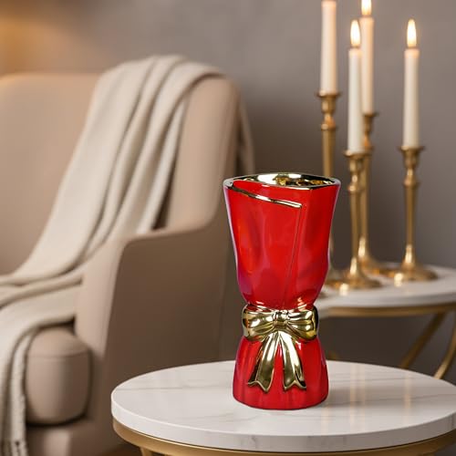 Red Ceramic Vase for Flower, 11 Inch, Bow - color: Red, size: 11 inch