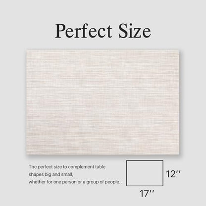 Placemats Set of 6 - Easy Clean Woven Vinyl Placemats for Dining Table, Indoor/Outdoor Place Mats, Washable PVC Table Mats（Beige） - color: A-beige