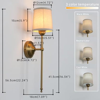 Battery Operated Sconces Wall Lighting Set of 2 with Fabric Shade