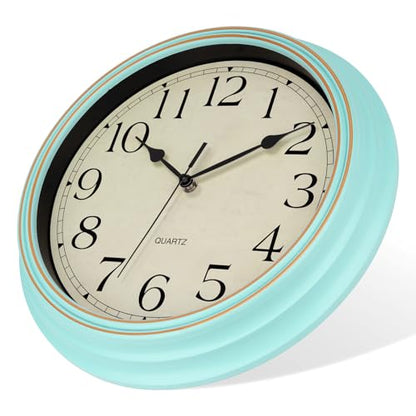 Foxtop Retro Wall Clock Silent Battery Operated Clock, 14" Light Turquoise - color: Light Turquoise, size: 14 Inch