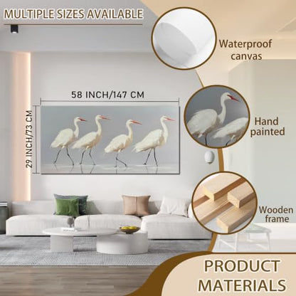 SSNEEKNDG White Heron Wall Art Bird Painting Animal Texture Artwork 29"x58" - size: 29"L x 58"W