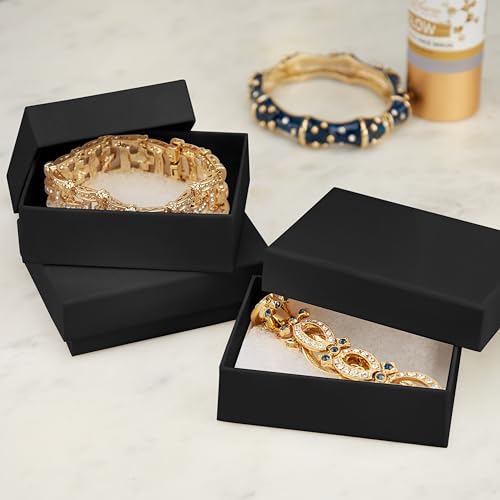 BULK PARADISE 6 Pack Cotton Fill Black Cardboard Paper Jewelry Box Gift Size 3.08 x 2.28 x 1.1 Inches Perfect for Small Gifts - color: Black