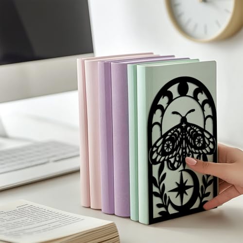 Peacoblue 5.3"x4.3"x7.9" Metal Bookends, Heavy Duty Book Ends for Shelves - style: Moth