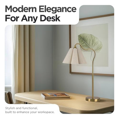 Table Lamp with Beige Pleated Linen Shade, Curved Gold Metal Base, E26 Socket – 23" Tall Modern Bedside Desk Lamp for Bedroom, Living Room, Office – Bulb Not Included - color: Gold