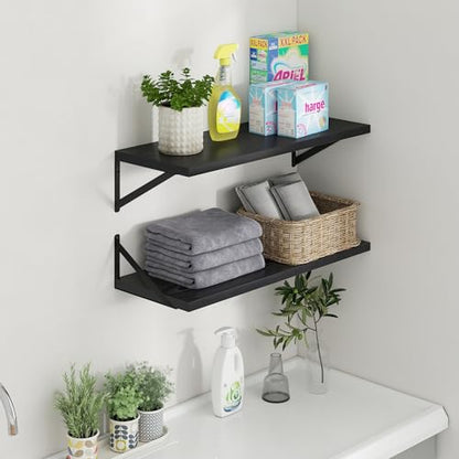 Axeman Deep Floating Shelves - 30 Inch Black Floating Shelves Set of 2-12 Inch Deep Wood Wall Shelves for Living Room Bathroom Kitchen - color: Black, size: 30W x 12D