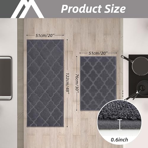 COSY HOMEER Soft Kitchen Rugs Set of 2 Non Slip 20"x30"+20"x48",Dark Grey - color: Dark Grey, size: 20 X 30 "+ 20 X 48 "