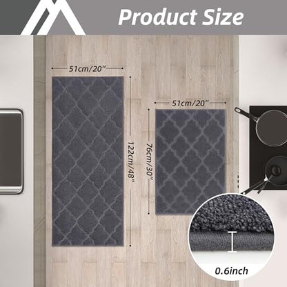 COSY HOMEER Soft Kitchen Rugs Set of 2 Non Slip 20"x30"+20"x48",Dark Grey - color: Dark Grey, size: 20 X 30 "+ 20 X 48 "