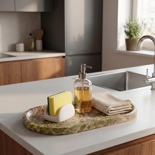 YKAJO Crystal Coffee Brown Oval Marble Tray, 11.8x5.9 Perfume Organizer - color: Crystal Coffee Brown, size: 11.8" x 5.9" x 0.6"