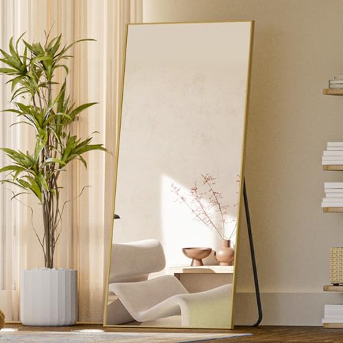 Koonmi 71"x26" Floor Mirror Full Length, Bedroom Floor Body Mirror with Stand, Large Gold Mirror, Leaning, Standing or Hanging Horizontally/Vertically - color: Gold, size: 71"L x 26"W