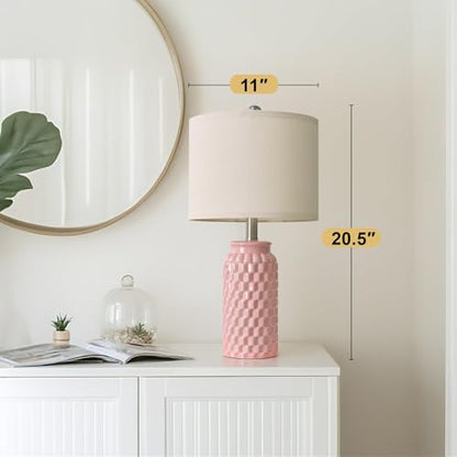 USumkky 20.5" Pink Table Lamps Set of 2,Modern Farmhouse Bedside Lamps - Ceramic Nightstand Lamps for Bedroom,Boho Living Room End Tables,Small Office Desk Lamp - color: Pink