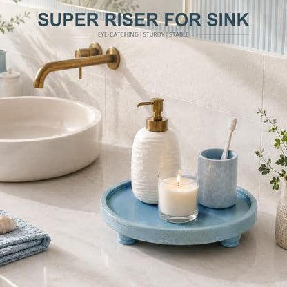 EOSAHR Round Decorative Tray, Coffee Table Accent, Coastal Style, Sky Blue - color: Sky Blue