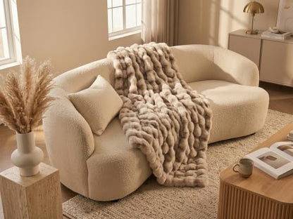 Faux Fur Throw Blanket for Couch, 50"x60" Double-Sided Soft Bubble Blanket - color: Gray Brown, size: Throw 50"x60"