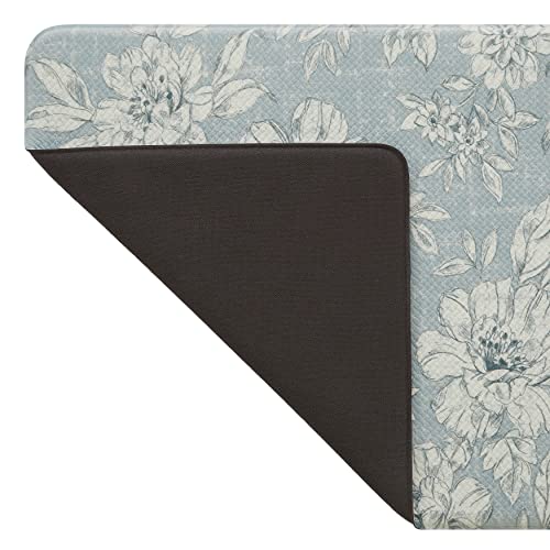 Laura Ashley - Anti-Fatigue Kitchen Mat, Iris Floral Design, Stain, Water & Fade Resistant, Cooking & Standing Relief, Non-Slip Backing, Measures 17.5" x 48", Light Blue Iris - color: Light Blue / Gray, size: 48"L x 17.5"W x 0.47"Th
