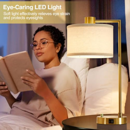 Gold Table Lamp Set of 2, Dimmable Bedside Lamps for Night Stands, USB A+C - color: Gold