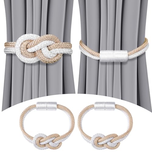 Queekay 2 Pcs Magnetic Curtain Tiebacks, 2 Style Holders, Beige,White - color: Beige, White