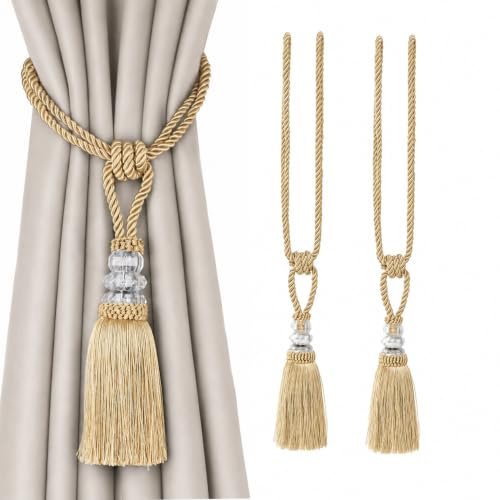 BEL AVENIR 2 Pack Curtain Tiebacks Hand-Woven Holdbacks Tassels Tiebacks - color: Golden, size: 2 Pack