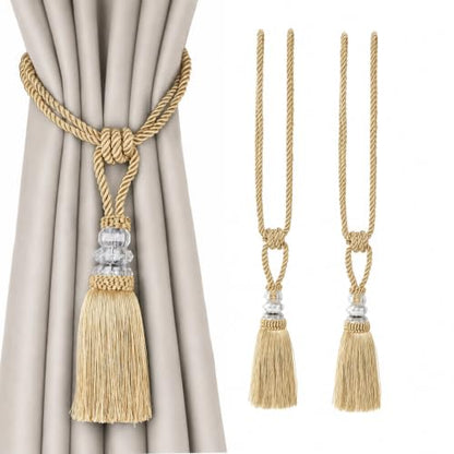 BEL AVENIR 2 Pack Curtain Tiebacks Hand-Woven Holdbacks Tassels Tiebacks - color: Golden, size: 2 Pack