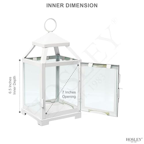 Hosley 12 Inch High Clear Glass and Iron White Classic Style Lantern Ideal Gift for Weddings Bridals Special Occasions Parties Aromatherapy and Spa Settings - color: White 1, size: 12" High