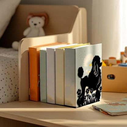 Peacoblue 5.3"x4.3"x6.5" Metal Bookends, Heavy Duty Book Ends for Shelves - style: Poodle Dog and Flowers