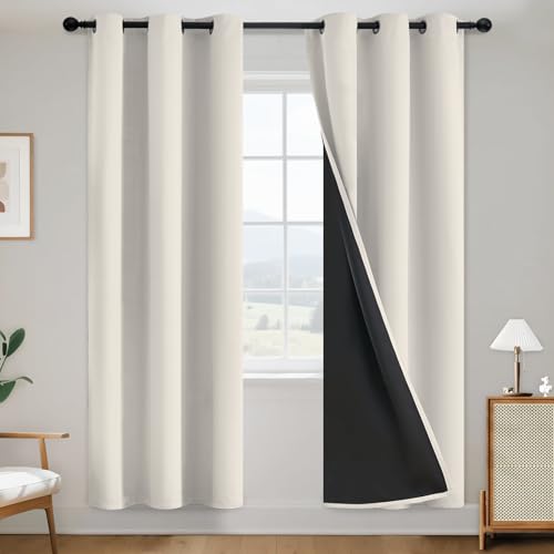 SimpleHome Cream 100% Blackout Curtains Room Darkening Living Room 72 Inch - color: Cream, size: 38"W x 72"L (Pack of 2)