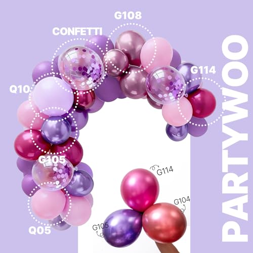 PartyWoo Pink and Purple Balloons 66pcs 12 Inch Pink Purple Balloons - color: Pink-3325