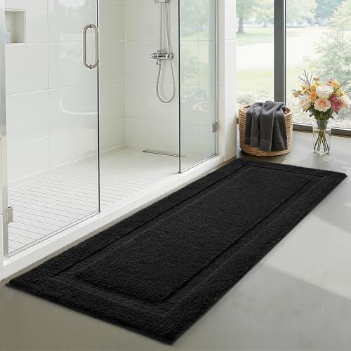 LUMI Ultra Soft Bathroom Runner Rugs, Non Slip Bath Mat 24x60, Black - color: Black, size: 24" X 60"