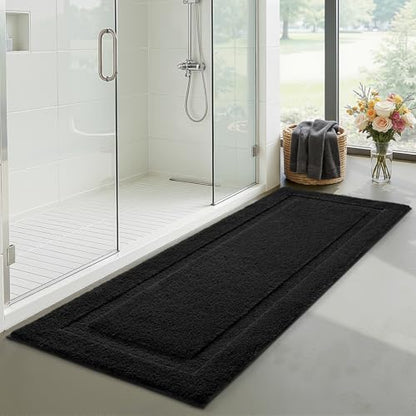 LUMI Ultra Soft Bathroom Runner Rugs, Non Slip Bath Mat 24x60, Black - color: Black, size: 24" X 60"