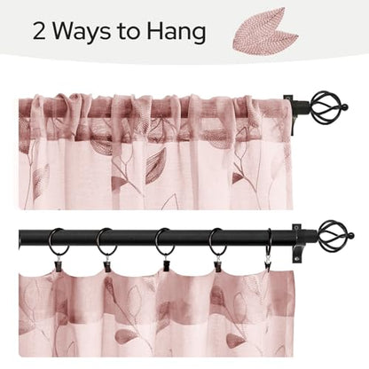HOMEIDEAS Blush Pink Kitchen Curtains Leaf Embroidered, 30x24, 2 Panel - color: Blush Pink, size: 30"W x 24"L (Pack of 2)