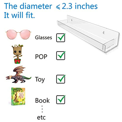4 Pack 15 Inch Clear Acrylic Floating Wall Shelves, Kids Bookshel - color: 15in-clear