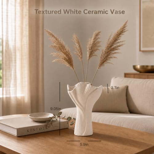 Flower vase, Ceramic vase, Textured White Ceramic Vase, Modern Wave Shaped Decorative Vase for Home Tabletop Living Room Centerpiece Decor