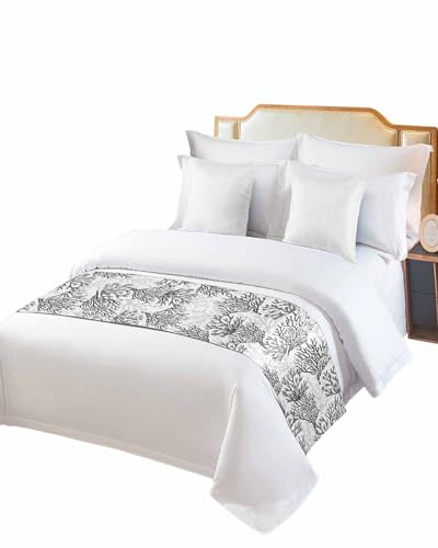DecorLovee Black Gray Coral Coastal Bed Runners for King Size Bed, Summer Beach Decorative Bed Throws for Foot of Bed, Sea Nautical Bed Runner Sofa Throw Bedding Scarf Protector Slipcover for Bedroom - color: Black Gray Coral, size: 94"x20" for King Bed