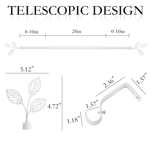 RYB HOME White Curtain Rod for Windows, 1 Inch Sturdy Steel Leaf Finials - color: Matt White, size: 28-48"