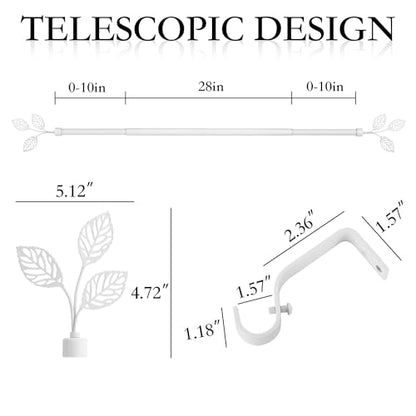 RYB HOME White Curtain Rod for Windows, 1 Inch Sturdy Steel Leaf Finials - color: Matt White, size: 28-48"