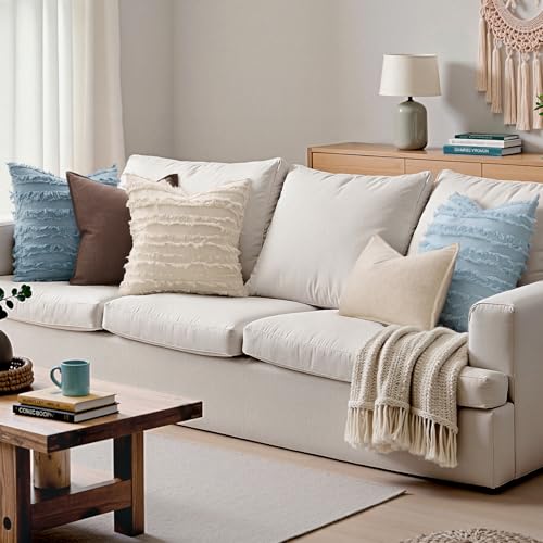 MIULEE Boho Linen Striped Throw Pillow Covers 20x20, Neutral Beige - color: Natural Beige, size: 20" x 20" (Pack of 2)
