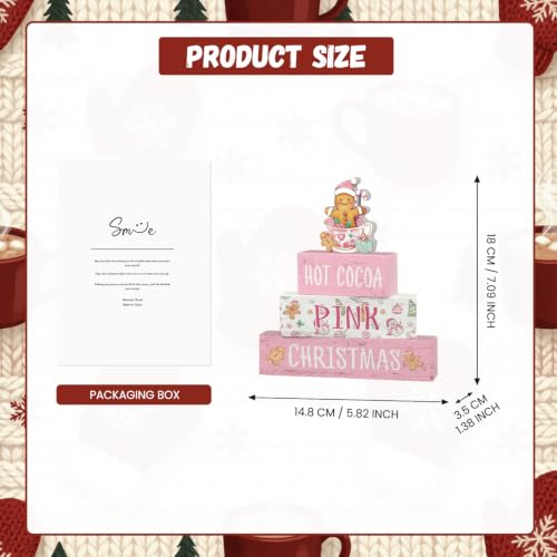 Smile 4 Wooden Christmas Signs, Hot Cocoa Pink Gingerbread Decor - style: Pink Christmas
