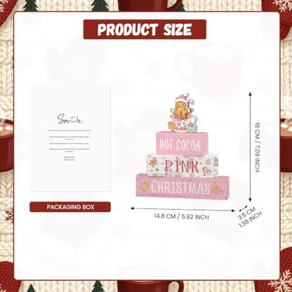 Smile 4 Wooden Christmas Signs, Hot Cocoa Pink Gingerbread Decor - style: Pink Christmas